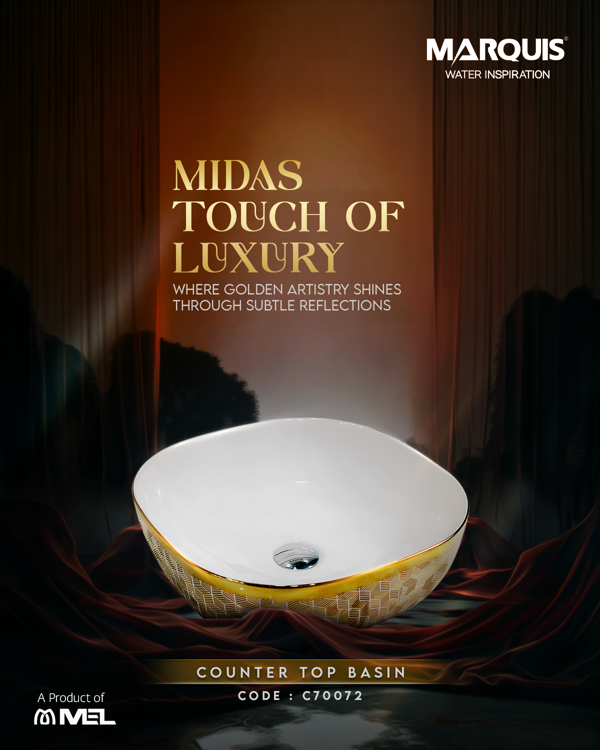 MARQUIS White-Golden Counter Top Basin, C70072