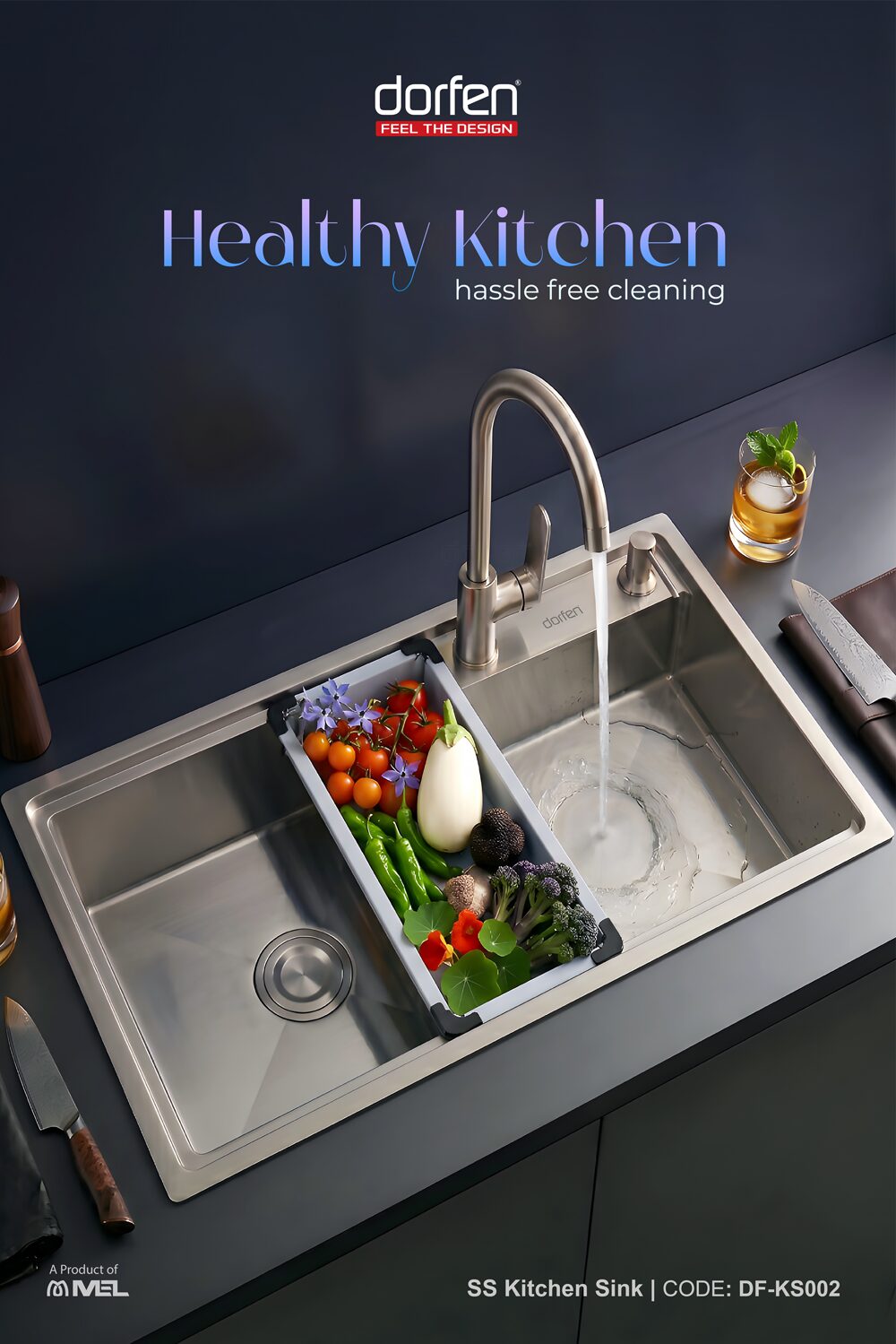 DORFEN Workstation Type Single Bowl Smart Handmade Sink, DF-KS002