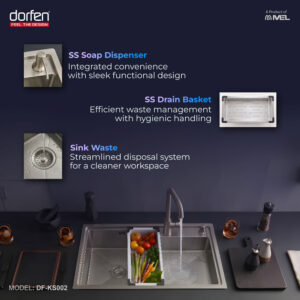 DORFEN Workstation Type Single Bowl Smart Handmade Sink, DF-KS002
