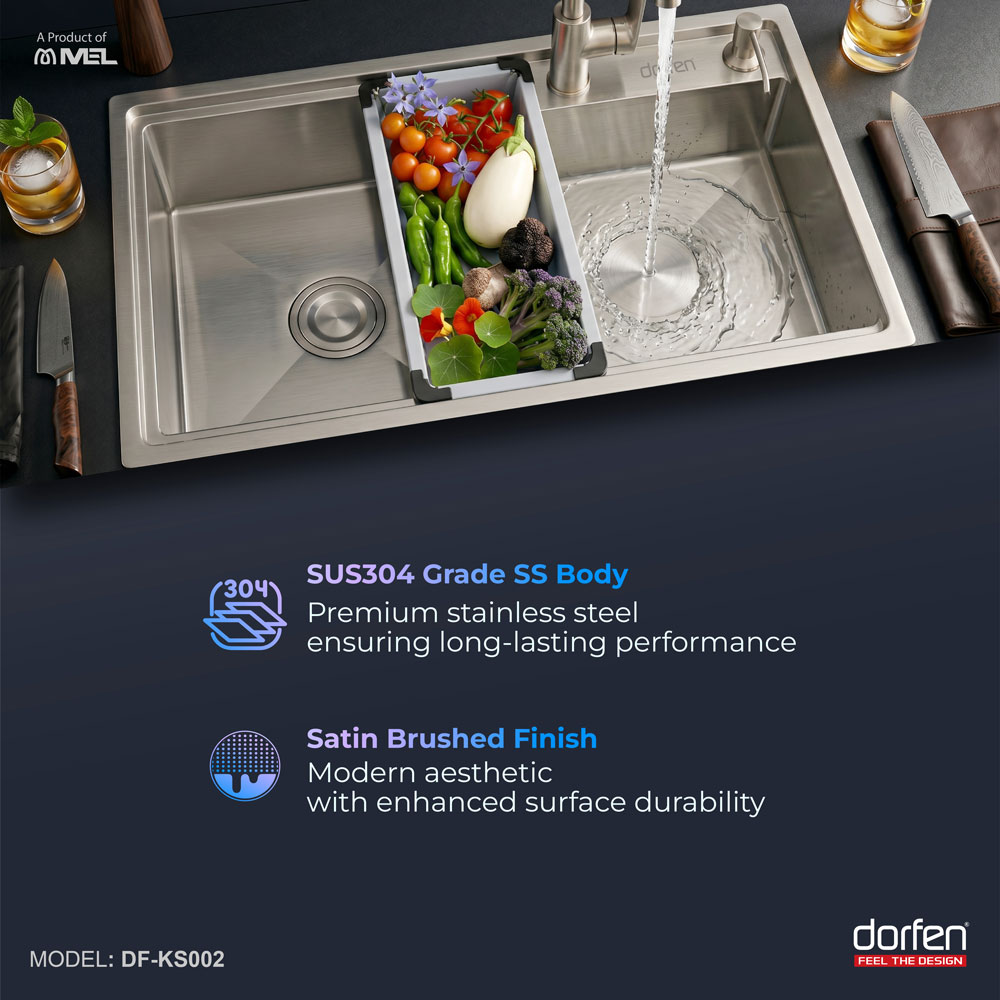 DORFEN Workstation Type Single Bowl Smart Handmade Sink, DF-KS002