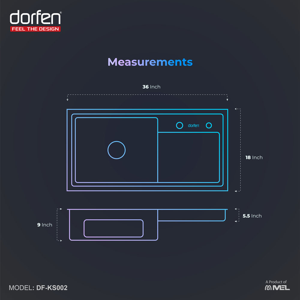 DORFEN Workstation Type Single Bowl Smart Handmade Sink, DF-KS002
