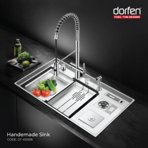 DORFEN Double Bowl with Drain Board Smart Handmade Sink, DF-KS006