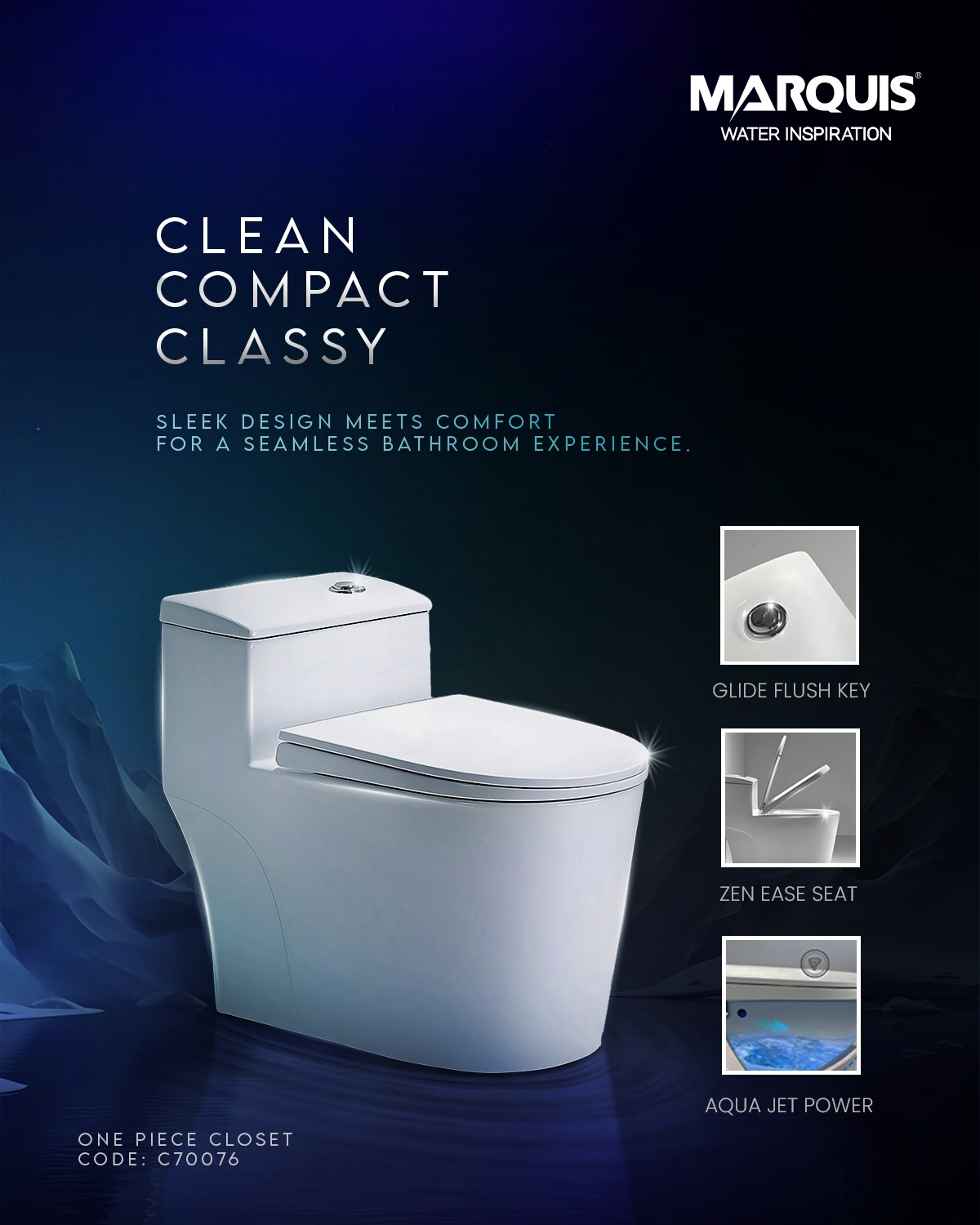 MARQUIS Single Piece Commode, Model C70076