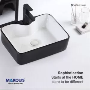 MARQUIS Matte Black & White Colored Counter Top Basin, C70080
