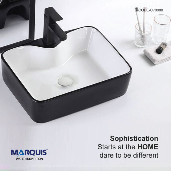 MARQUIS Matte Black & White Colored Counter Top Basin, C70080