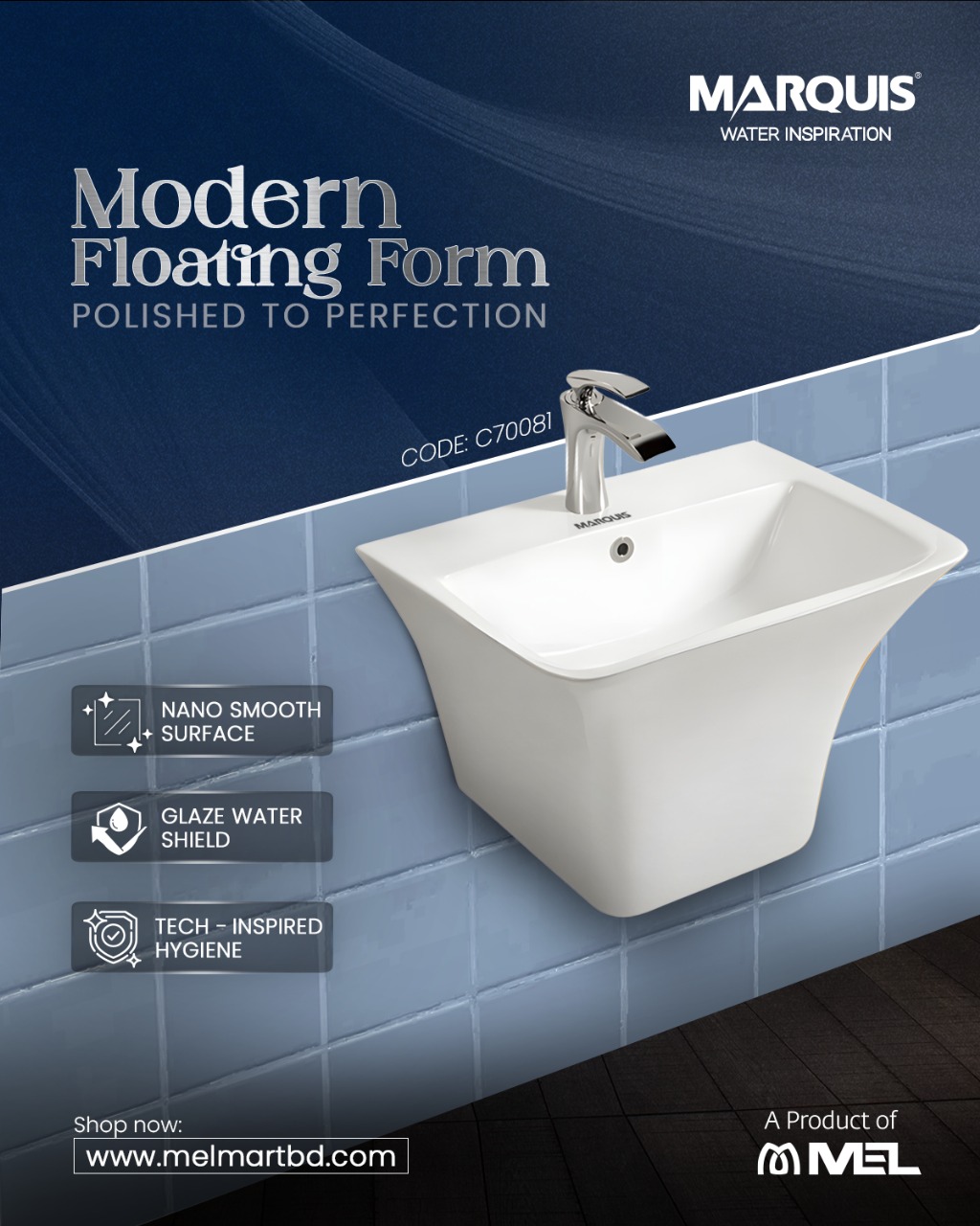 MARQUIS Wall-Mounted Basin, C70081, Marquis wall mounted basin price, Marquis wall mounted basin review, Marquis wall mounted basin bathroom, Marquis wall mounted basin installation, Sink Mixer Tap Price, Sink Mixer price in Bangladesh