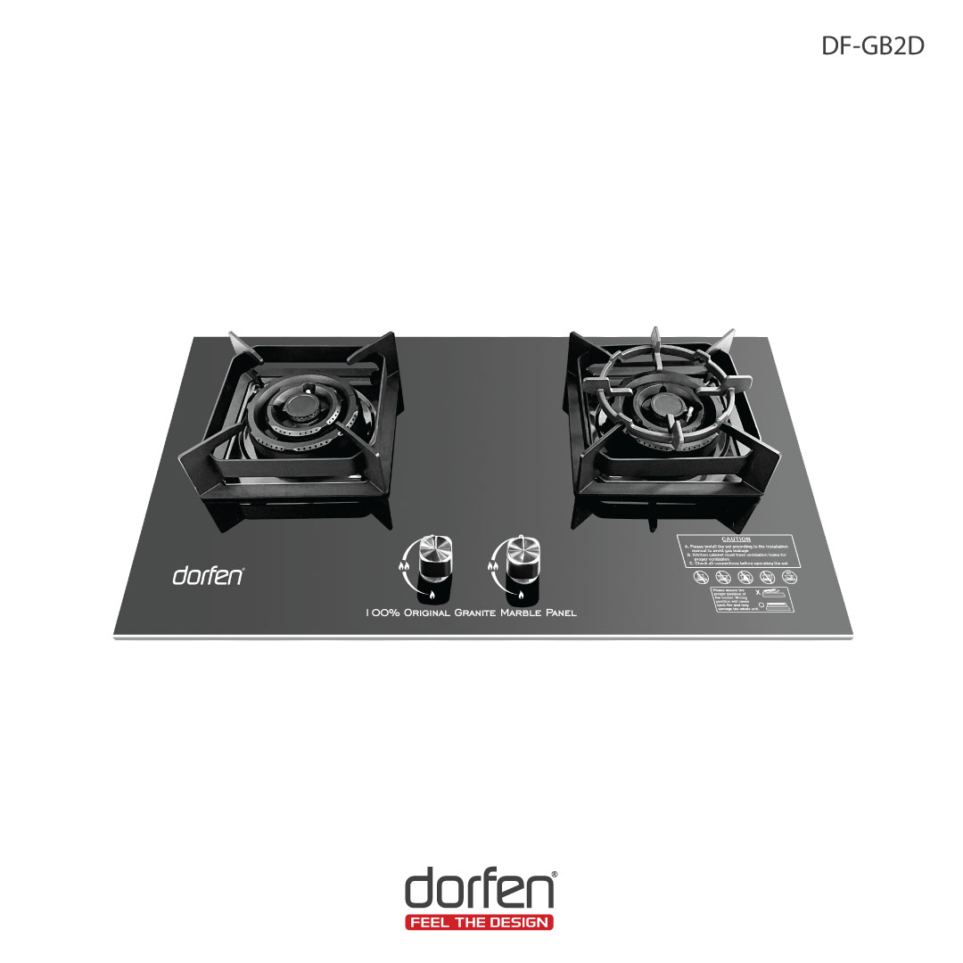 DORFEN Built-in Gas HOB with 2 Burner Marble Panel, DF-GB2D, Built in gas hob with 2 burner marble panel reviews, Built in gas hob with 2 burner marble panel price, Best built in gas hob with 2 burner marble panel